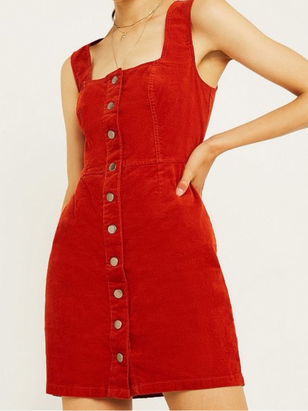 Urban Outfitters Rust Red Corduroy Pinafore Mini Dress Size 8 Fall Autumn